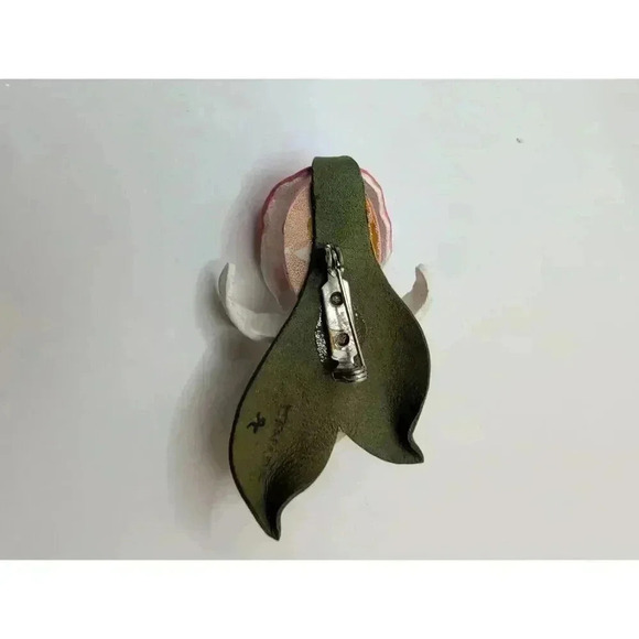 Handmade Leather Orchid Pin - Unique 3D Floral Brooch - Statement Piece - Picture 3 of 5